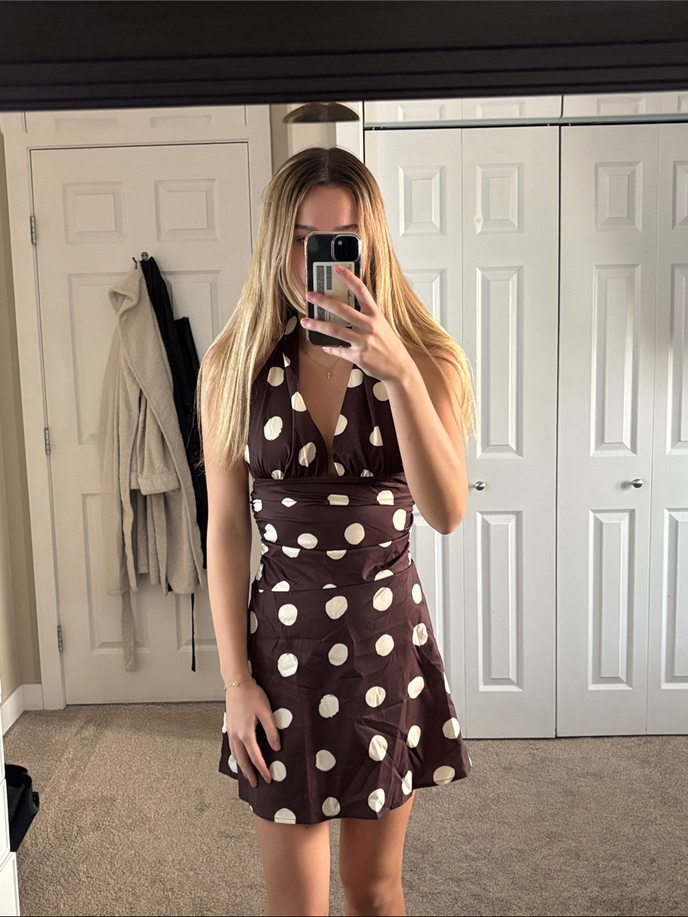 Women’s Brown Polka Dot Halter Dress